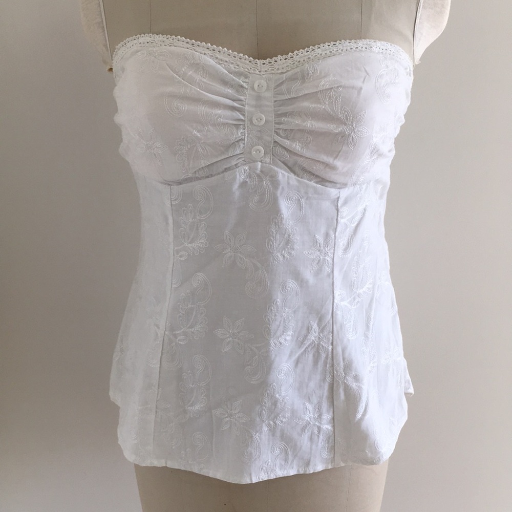 Precious white cotton tie strapless top